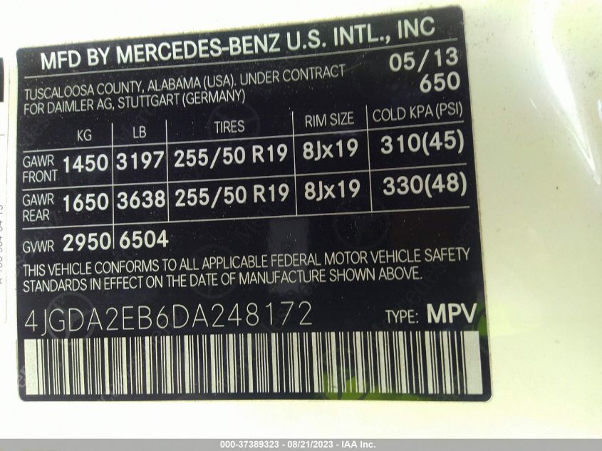 2013 MERCEDES-BENZ ML 350 BLUETEC - 4JGDA2EB6DA248172