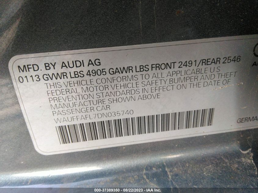 2013 AUDI A4 PREMIUM PLUS - WAUFFAFL7DN035740