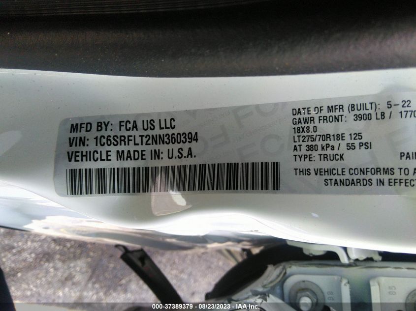 2022 RAM 1500 REBEL - 1C6SRFLT2NN360394