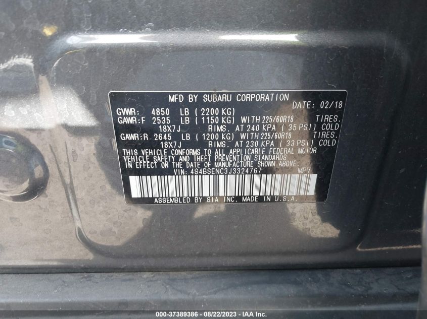 2018 SUBARU OUTBACK LIMITED - 4S4BSENC3J3324767