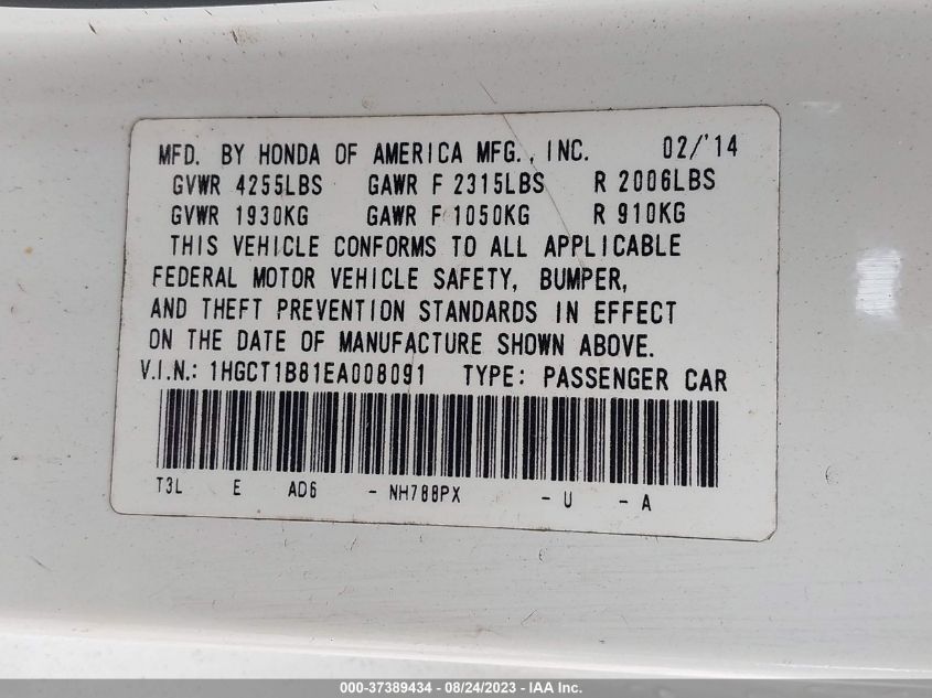 2014 HONDA ACCORD COUPE EX-L 1HGCT1B81EA008091