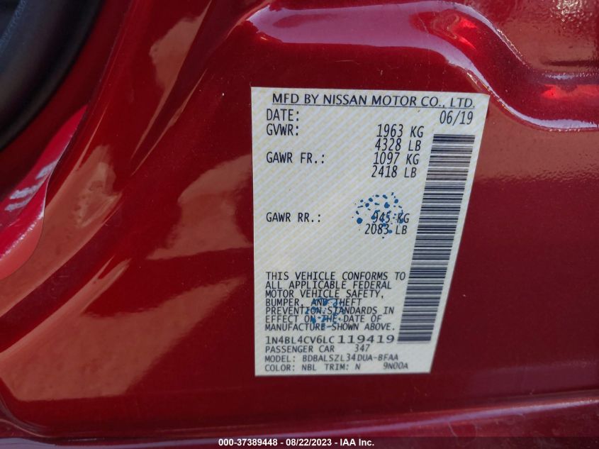 2020 NISSAN ALTIMA 2.5 SR - 1N4BL4CV6LC119419