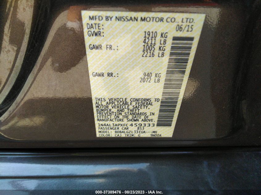 2015 NISSAN ALTIMA 2.5 S - 1N4AL3APXFC459333