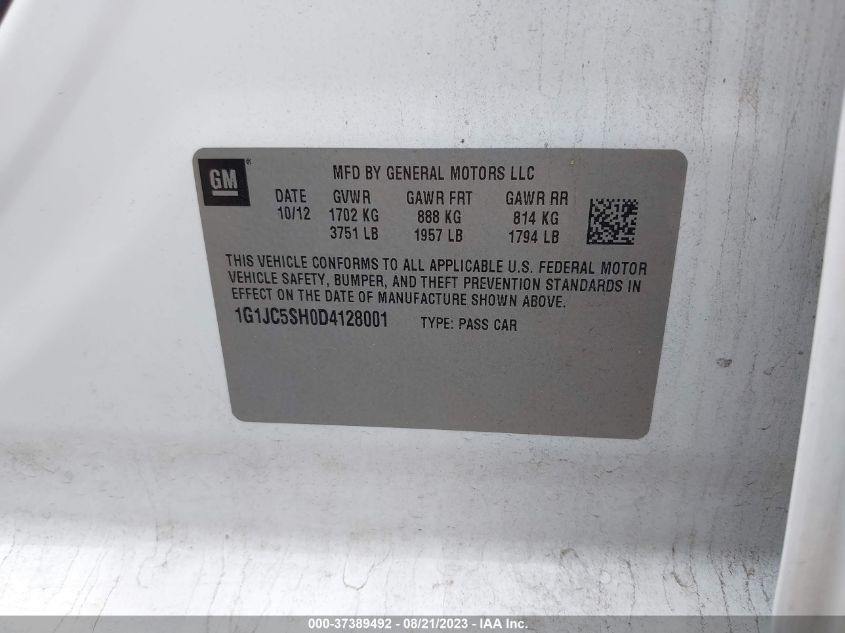 2013 CHEVROLET SONIC LT - 1G1JC5SH0DA412800