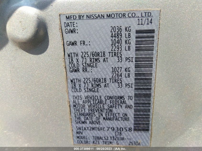 2015 NISSAN ROGUE SL - 5N1AT2MT6FC793058