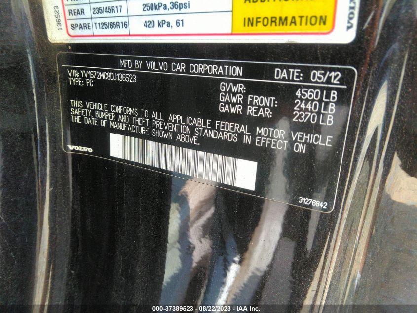 2013 VOLVO C70 T5 YV1672MC8DJ136523
