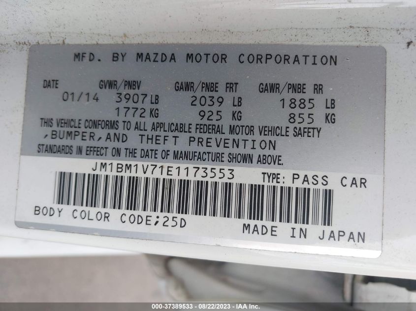 2014 MAZDA MAZDA3 I TOURING - JM1BM1V71E1173553