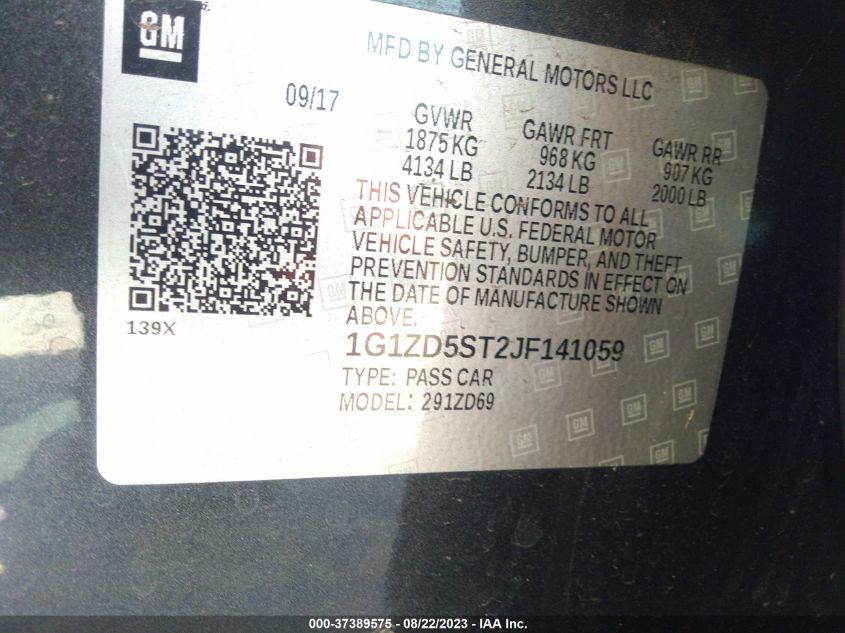 2018 CHEVROLET MALIBU LT - 1G1ZD5ST2JF141059