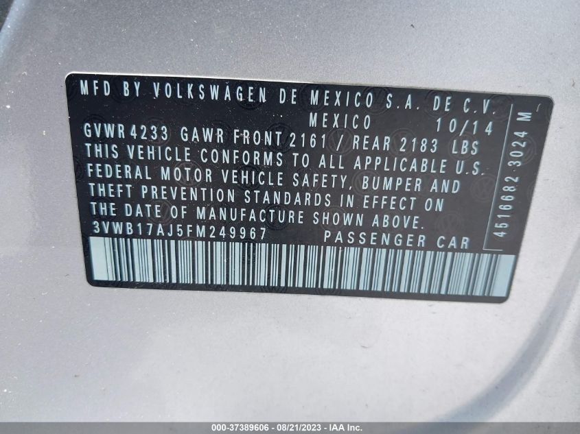 2015 VOLKSWAGEN JETTA SEDAN 1.8T SE - 3VWB17AJ5FM249967
