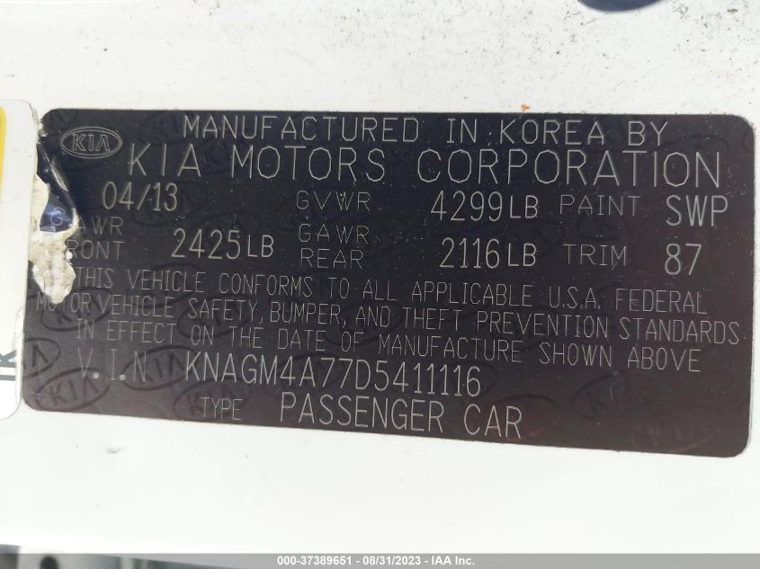 2013 KIA OPTIMA LX - KNAGM4A77D5411116