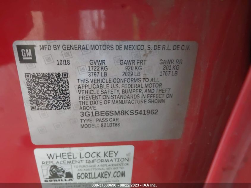 2019 CHEVROLET CRUZE LT - 3G1BE6SM8KS541962