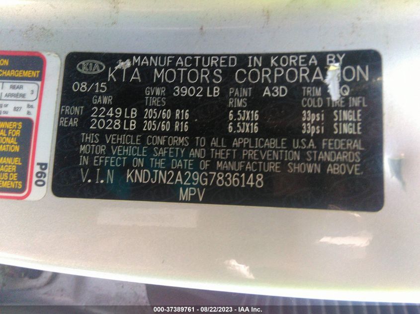 2016 KIA SOUL BASE - KNDJN2A29G7836148