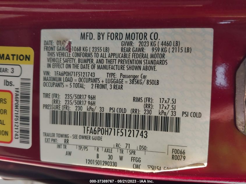 2015 FORD FUSION SE - 1FA6P0H71F5121743