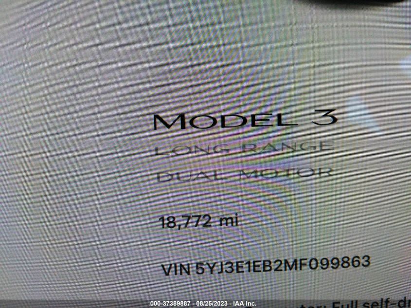 2021 TESLA MODEL 3 LONG RANGE - 5YJ3E1EB2MF099863