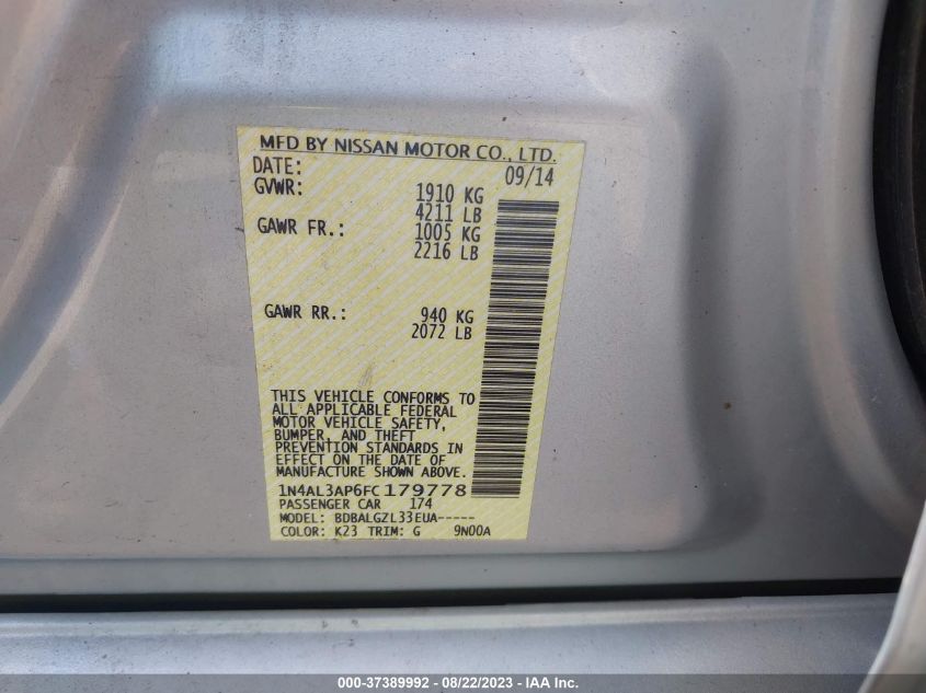 2015 NISSAN ALTIMA 2.5 - 1N4AL3AP6FC179778
