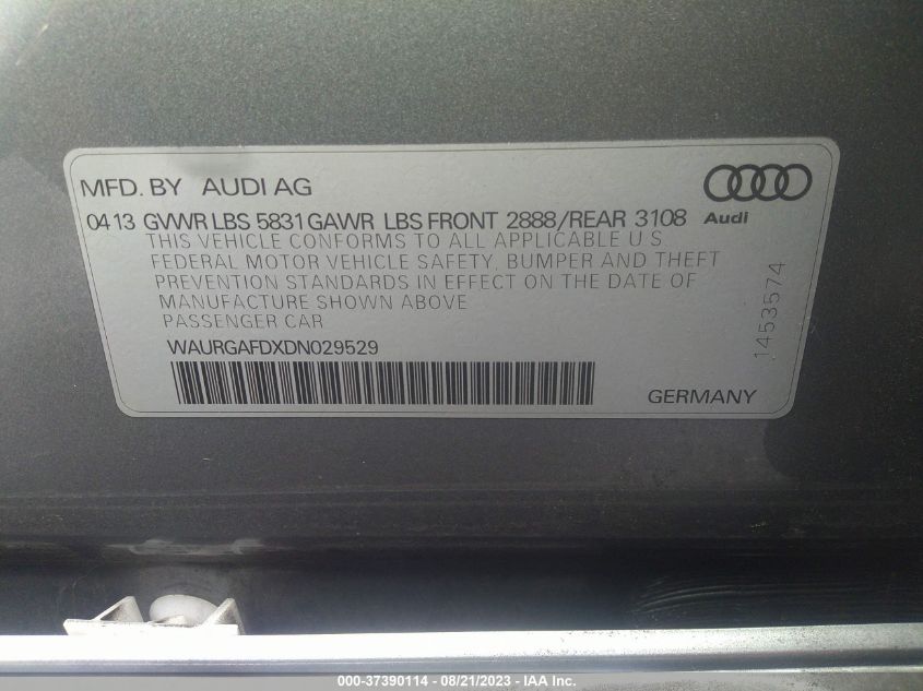 2013 AUDI A8 L 3.0L - WAURGAFDXDN029529