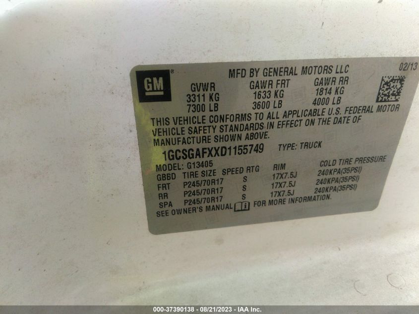 2013 CHEVROLET EXPRESS CARGO VAN - 1GCSGAFXXD1155749