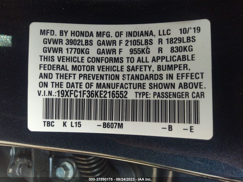 2019 HONDA CIVIC SEDAN EX - 19XFC1F36KE216552