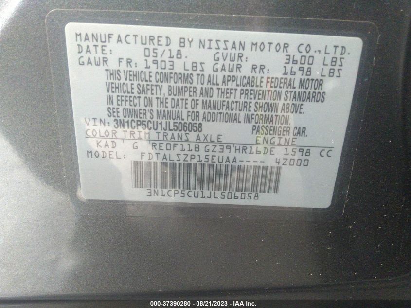 2018 NISSAN KICKS SV - 3N1CP5CU1JL506058