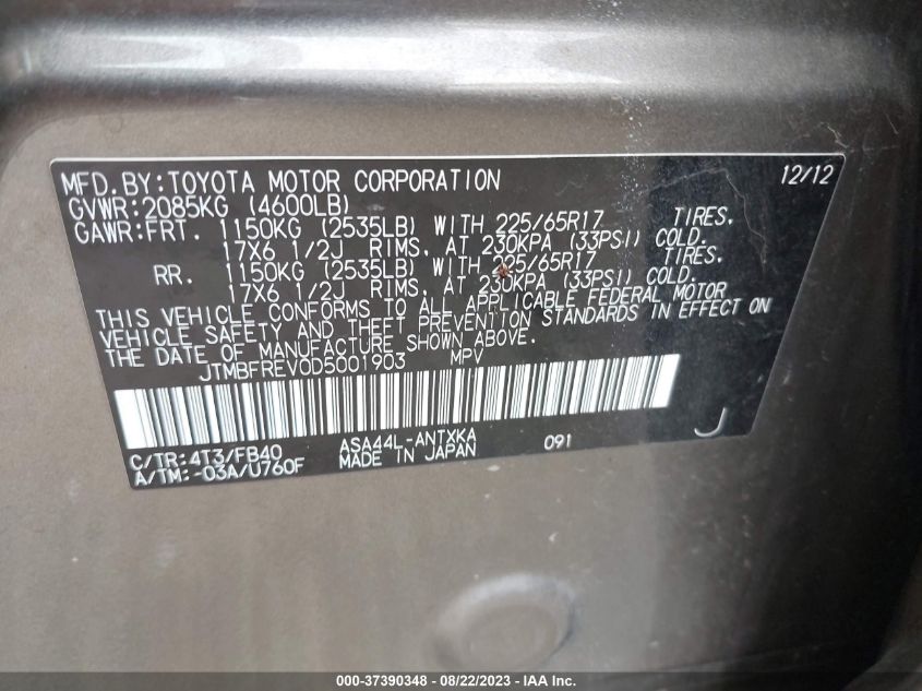 2013 TOYOTA RAV4 LE - JTMBFREV0D5001903