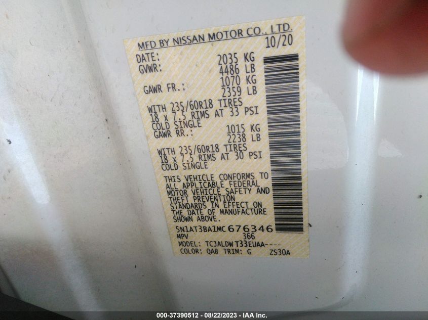 2021 NISSAN ROGUE SV - 5N1AT3BA1MC676346