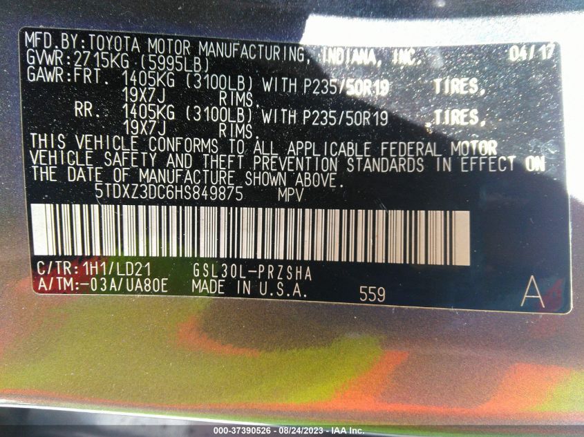 2017 TOYOTA SIENNA SE - 5TDXZ3DC6HS849875