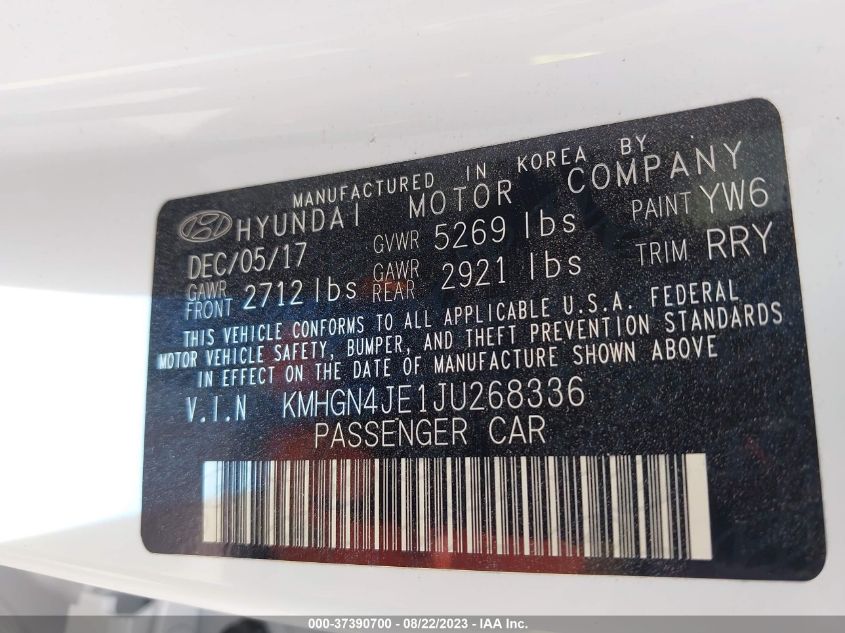 2018 GENESIS G80 3.8L KMHGN4JE1JU268336