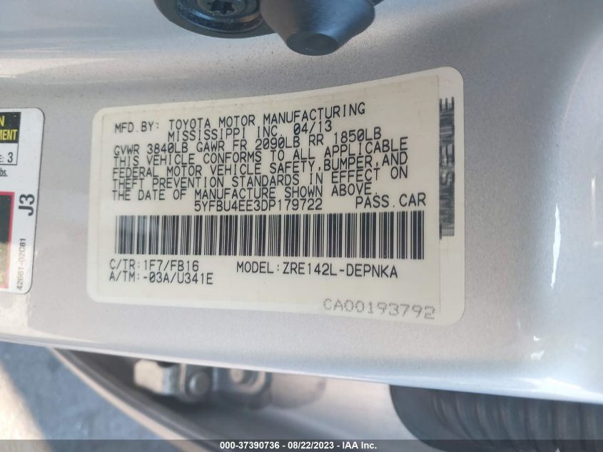 2013 TOYOTA COROLLA L/LE/S - 5YFBU4EE3DP179722