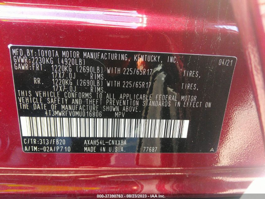 2021 TOYOTA RAV4 HYBRID LE - 4T3MWRFV0MU016806