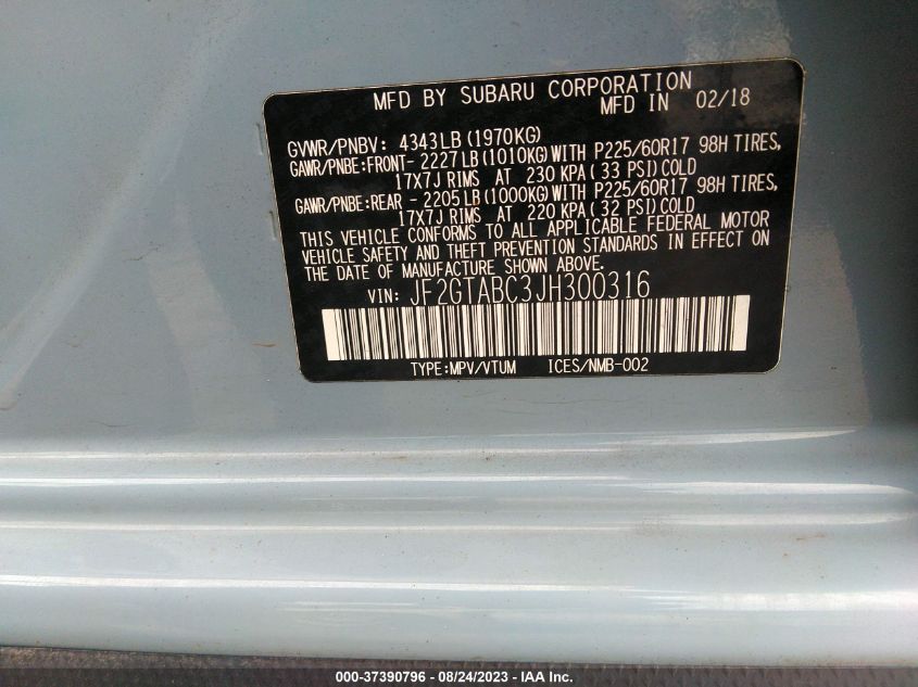 2018 SUBARU CROSSTREK PREMIUM - JF2GTABC3JH300316