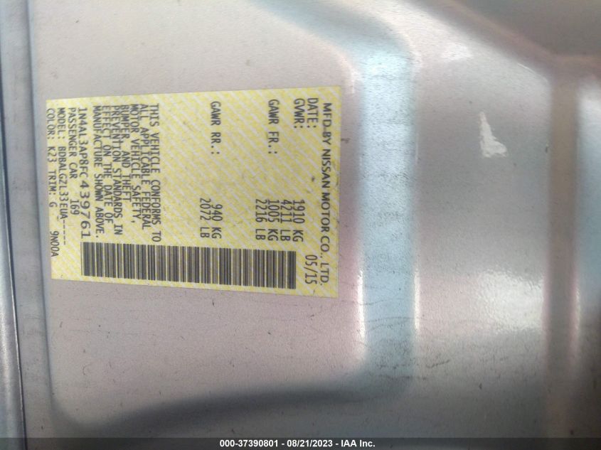 2015 NISSAN ALTIMA 2.5/S/SV/SL - 1N4AL3AP8FC439761