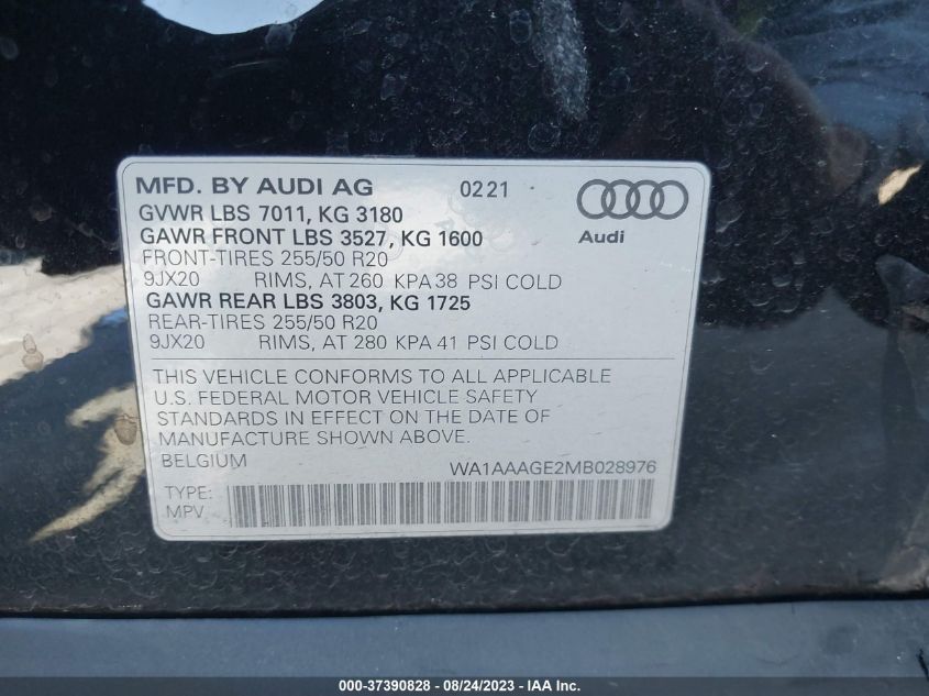 2021 AUDI E-TRON PREMIUM QUATTRO - WA1AAAGE2MB028976
