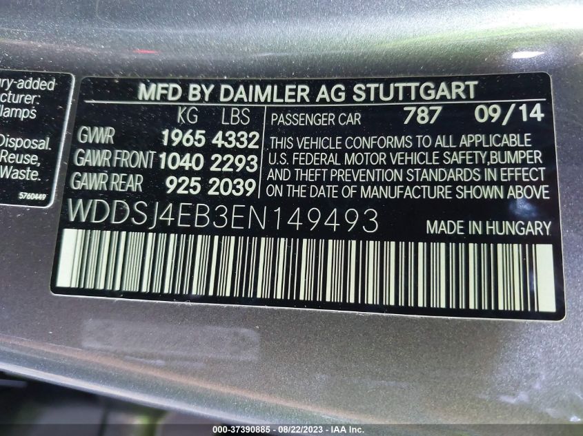 2014 MERCEDES-BENZ CLA-CLASS CLA 250 - WDDSJ4EB3EN149493