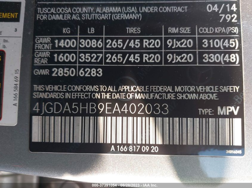 2014 MERCEDES-BENZ M-CLASS ML 350 - 4JGDA5HB9EA402033