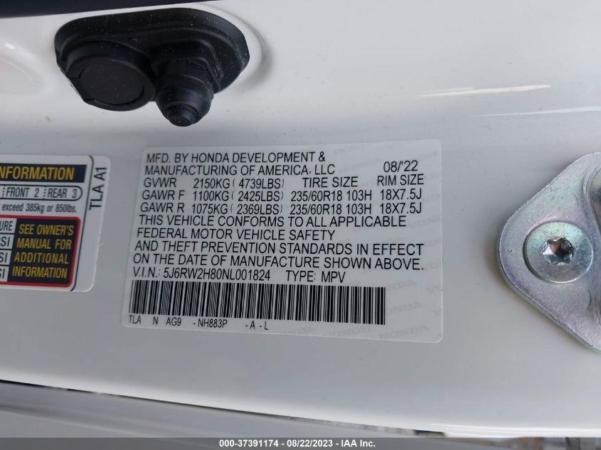 2022 HONDA CR-V EX-L - 5J6RW2H80NL001824