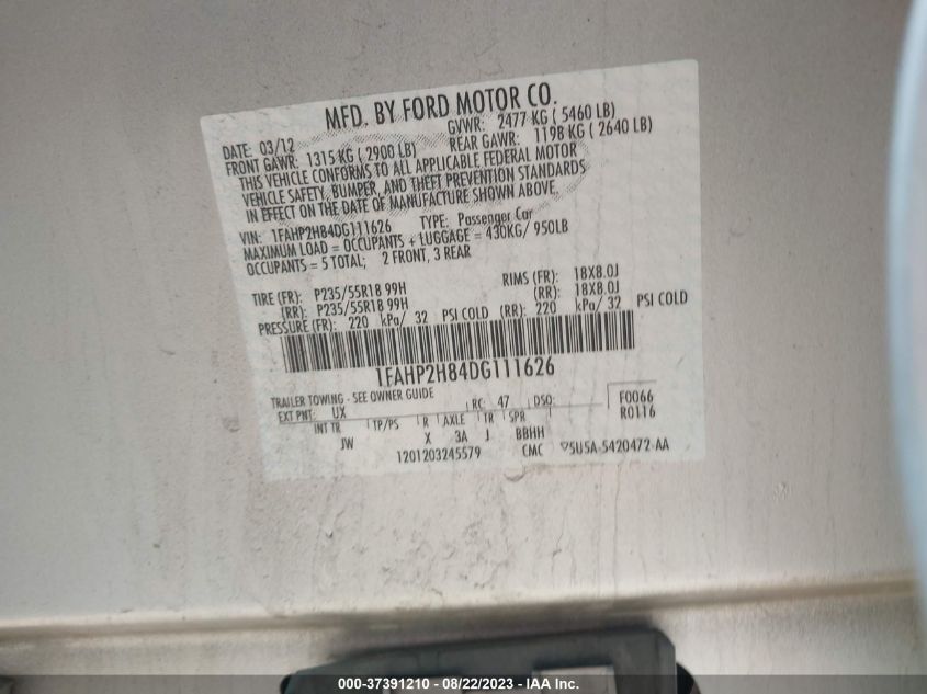 2013 FORD TAURUS SEL - 1FAHP2H84DG111626