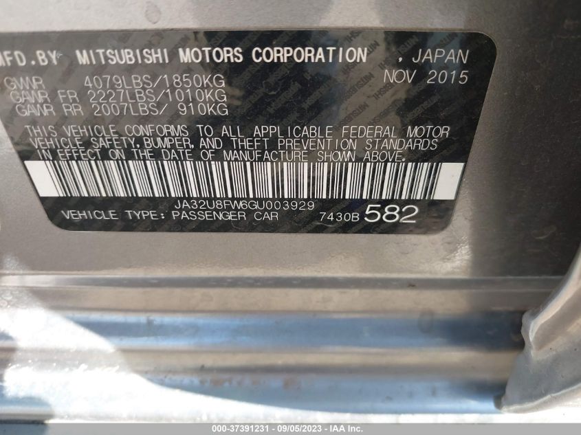 2016 MITSUBISHI LANCER GT - JA32U8FW6GU003929