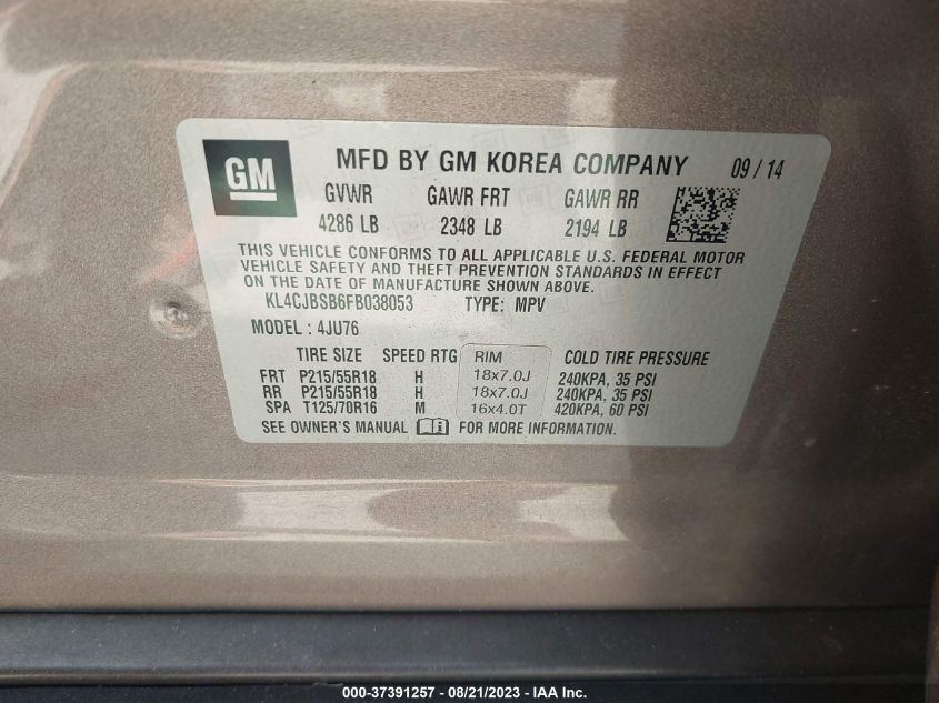 2015 BUICK ENCORE CONVENIENCE - KL4CJBSB6FB038053