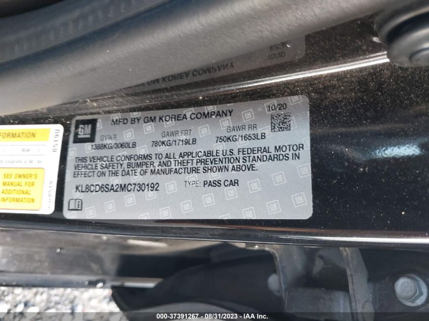 2021 CHEVROLET SPARK 1LT - KL8CD6SA2MC730192