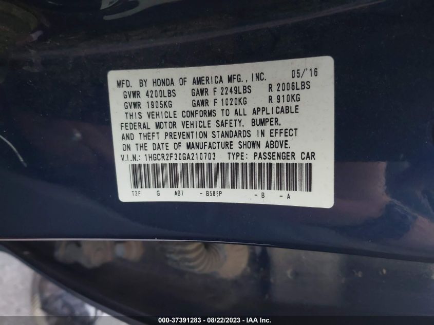 2016 HONDA ACCORD SEDAN LX - 1HGCR2F30GA210703