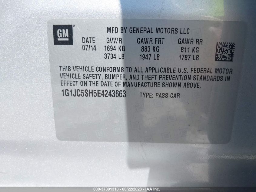 2014 CHEVROLET SONIC LT - 1G1JC5SH5E4243663