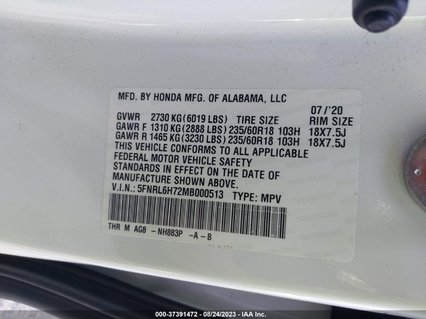 5FNRL6H72MB000513 Honda Odyssey EX-L 9