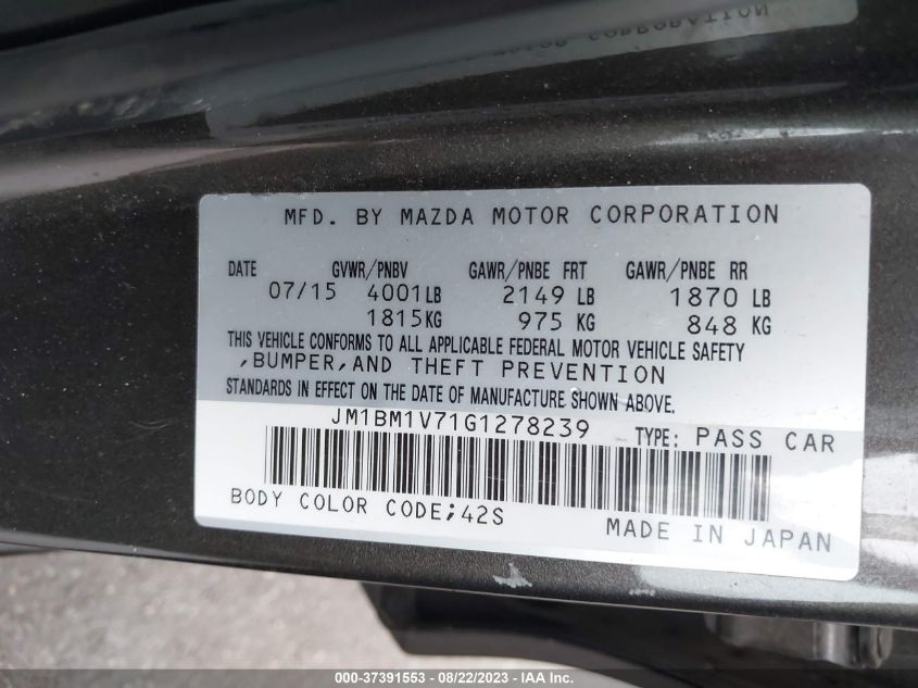 2016 MAZDA MAZDA3 I TOURING - JM1BM1V71G1278239
