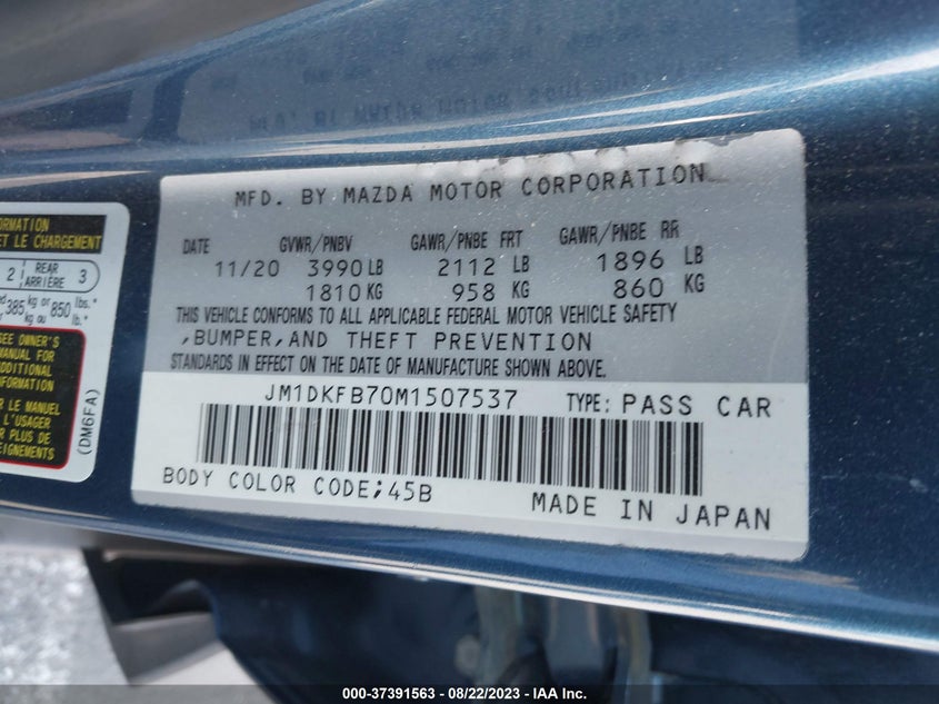 VIN JM1DKFB70M1507537 2021 MAZDA CX-3 SPORT