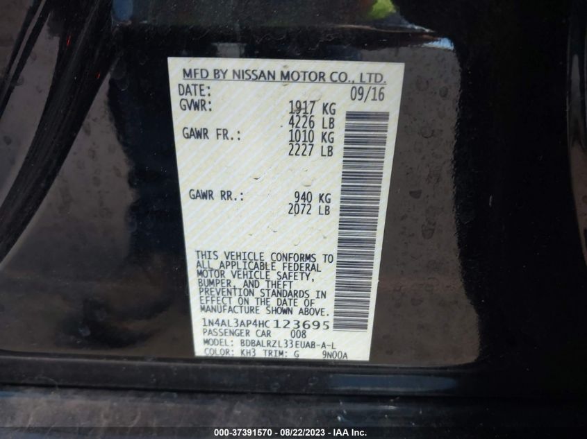2017 NISSAN ALTIMA 2.5 SL - 1N4AL3AP4HC123695