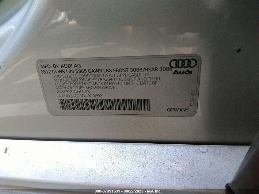 2013 AUDI S8 WAUD2AFD3DN009602