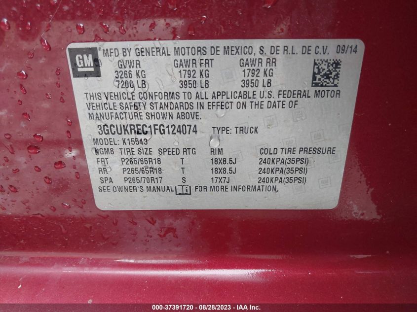 2015 CHEVROLET SILVERADO 1500 LT - 3GCUKREC1FG124074