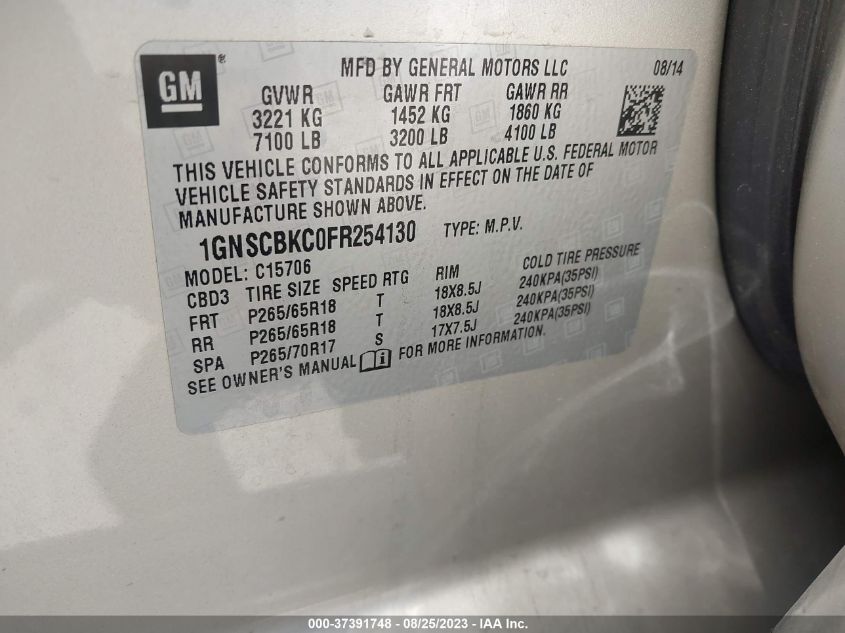 2015 CHEVROLET TAHOE LT - 1GNSCBKC0FR254130