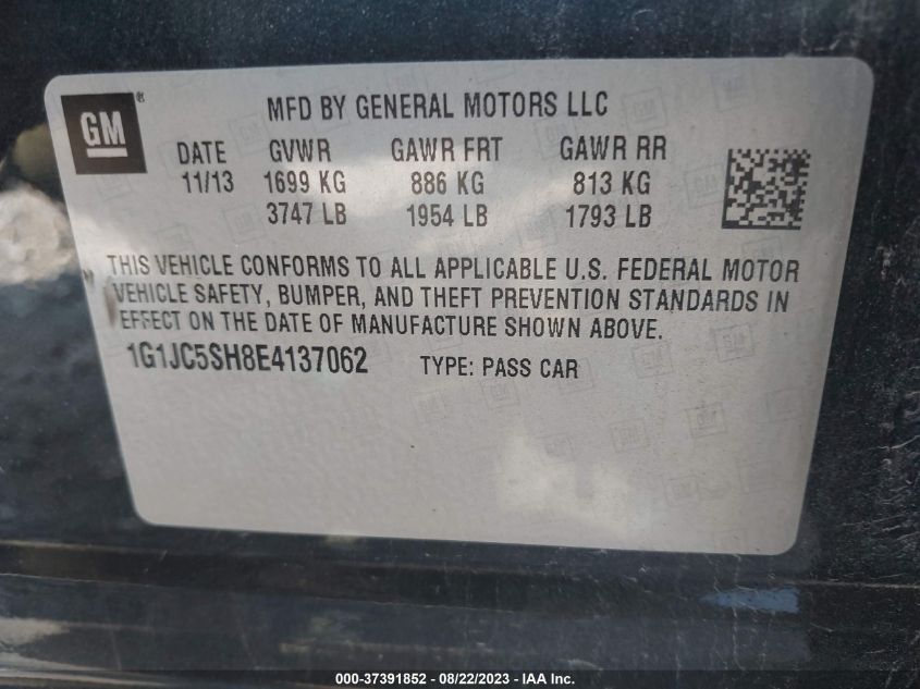 2014 CHEVROLET SONIC LT - 1G1JC5SH8E4137062