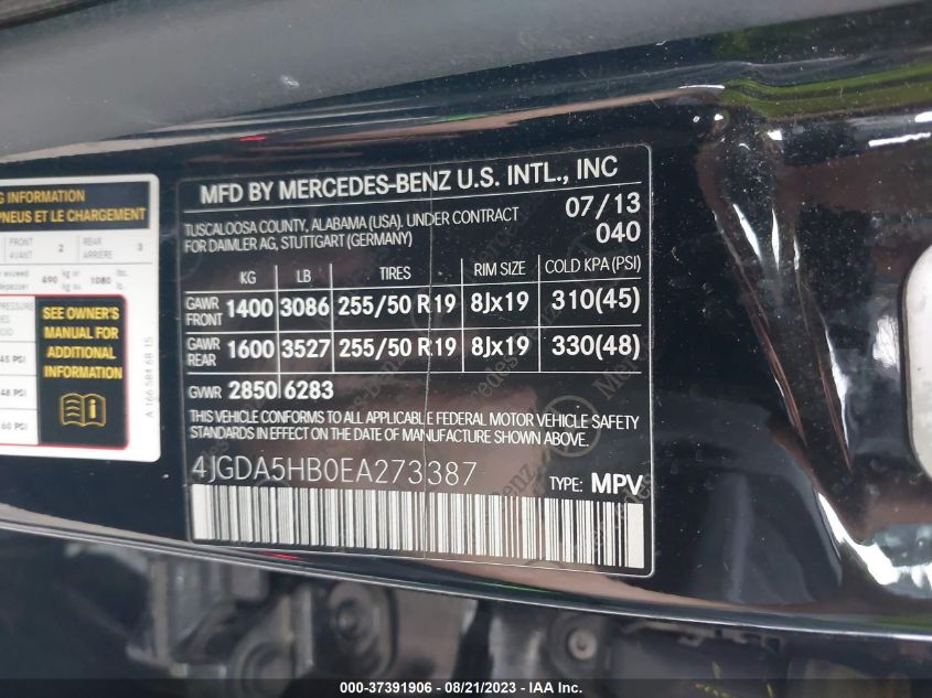 2014 MERCEDES-BENZ M-CLASS ML 350 - 4JGDA5HB0EA273387